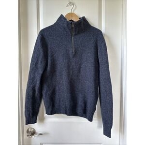 J Crew Sweater Mens Large Navy 100% Lambswool Mock Neck Fisherman Grandpa Cabin